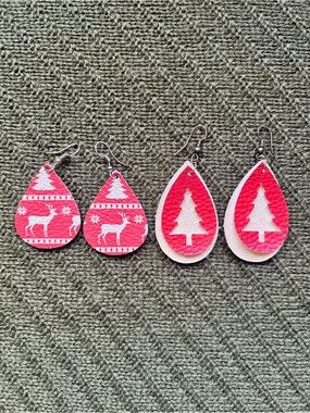 Red Holiday Teardrop Earrings Duo